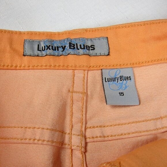 Luxury Blues 15 XL Orange Capri Jean Shorts 35x17 Stretch & Pockets NEW WITH TAG - Picture 5 of 9
